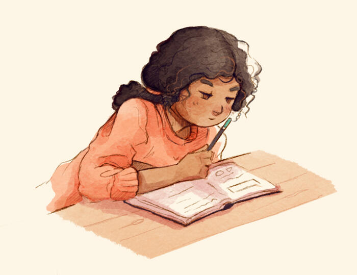 Illustration numérique représentant un enfant qui apprend à l&#39;aide d&#39;un livre.