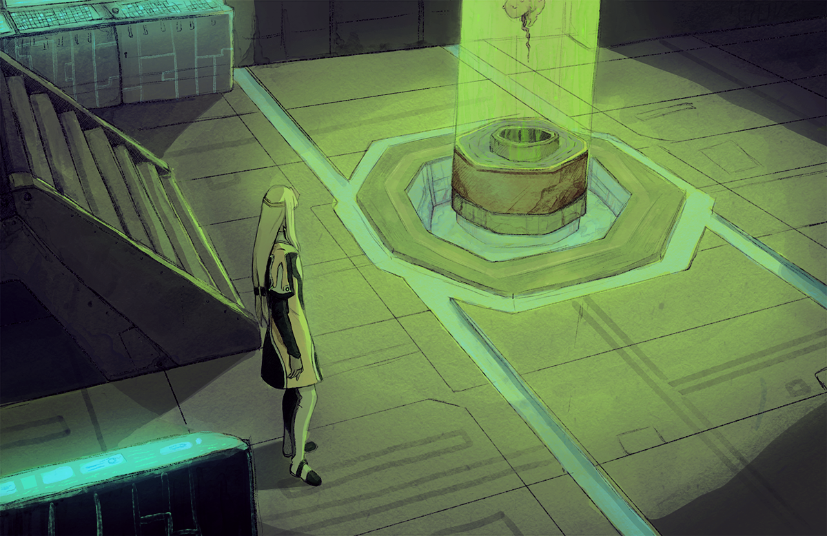 Digitale Illustration eines Science-Fiction Labors.