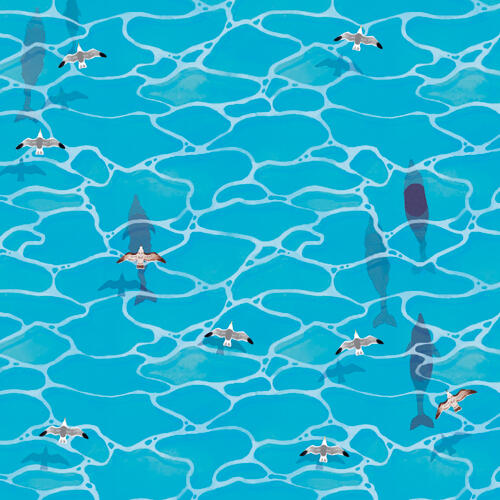 Ozean Muster mit Delfinen und Möwen